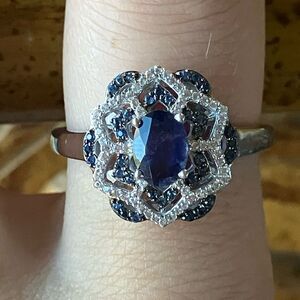 Natural Iolite Blue Sapphire Sterling Silver Art Deco Ring Size 10
